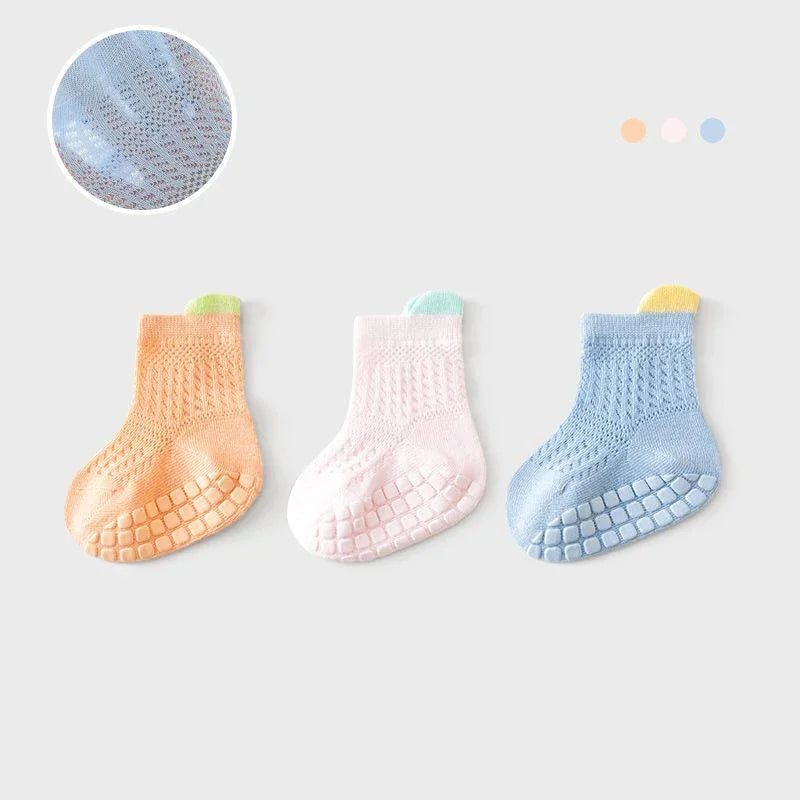 3 Pairs/lot RAISE 6 Colored Non-slip Baby Girl Socks Breathable Thin Infant Girl Cotton Socks Kids Mesh Socks Children's Sock Kit