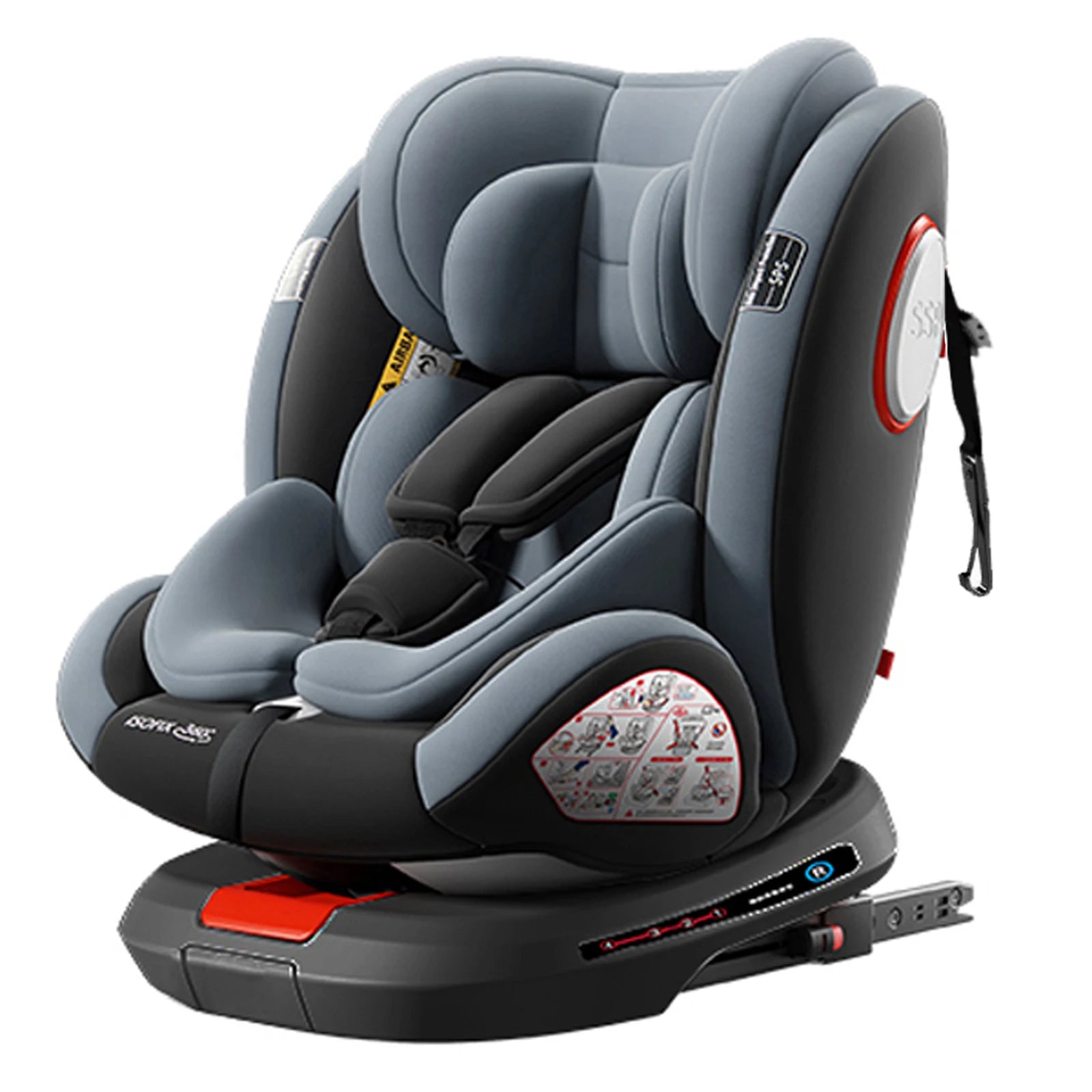 360 Swivel Toddler Car Seat with Retractable Support Anti-Tip Leg, ISOFIX Mount Safety System, Dual SIP Side Impact Module, Integrated Skeleton Shell, Forward and Rearward Facing Multi-Age Child Seat
