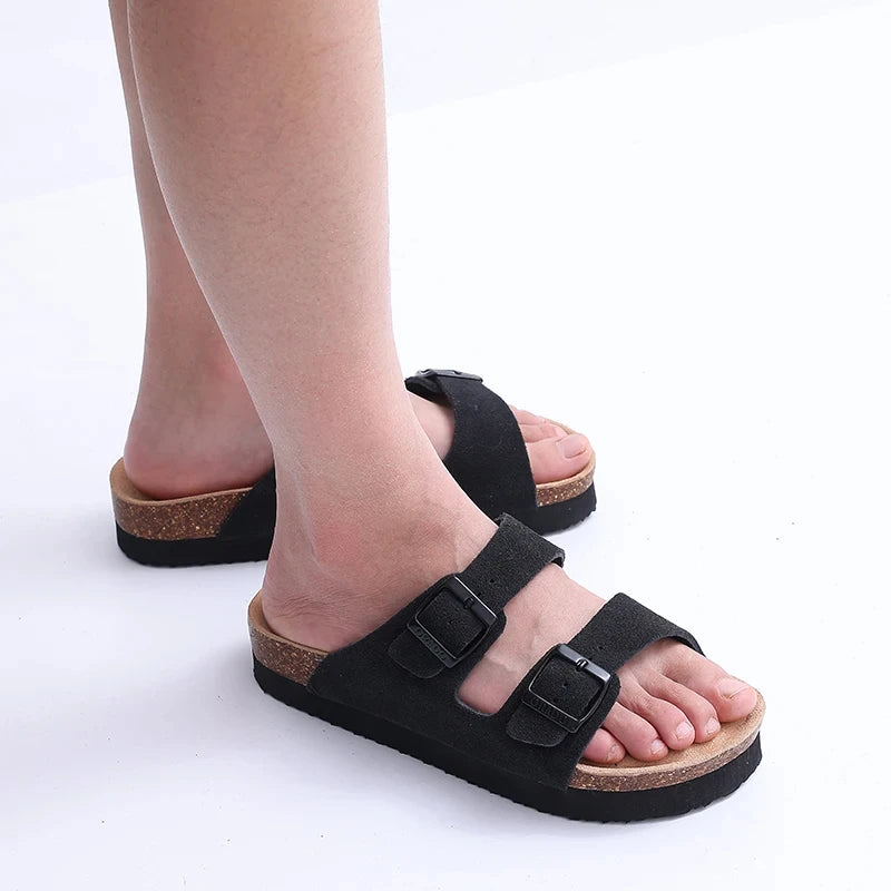 Shevalues Cork Sole Slippers For Women Men Classic Suede Summer Sandals With Arch Support Fashion Orthopedic Beach Cork Shoes