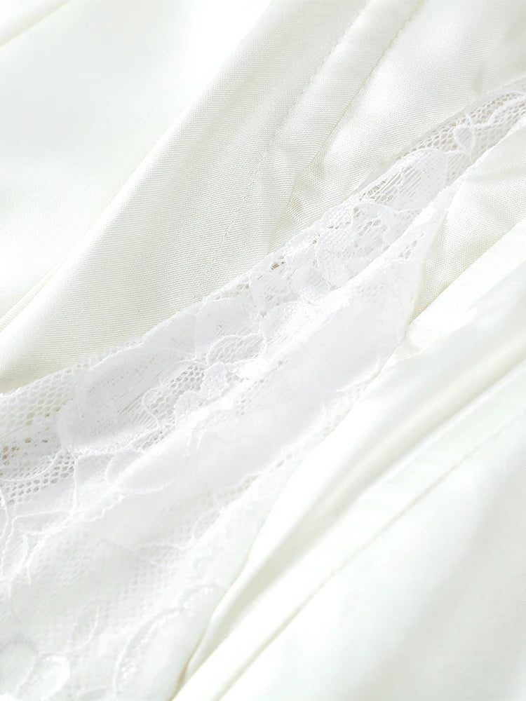 Women's White Lace Trim Corset Mini Dress Sexy Sweetheart Neck Spaghetti Strap Slit Hem 2026 Summer Leisure Nightclub Party Wear