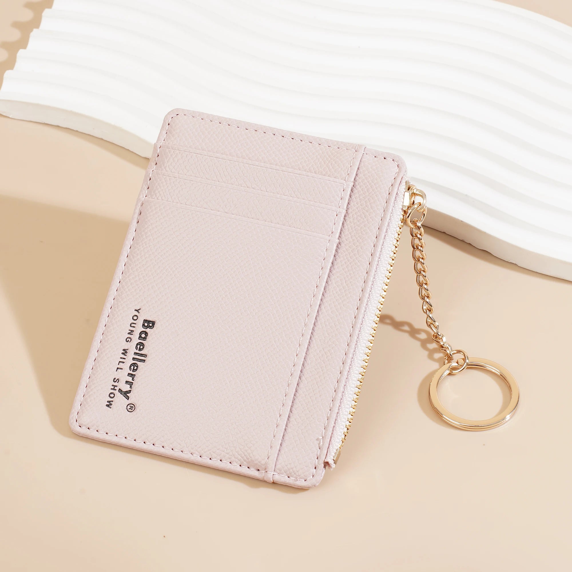 1Pcs/Baellerry Ultra-Thin Card Holder, Multiple Card Slots + Zippered Coin Pocket, with Keychain Lanyard, Portable Coin Purse