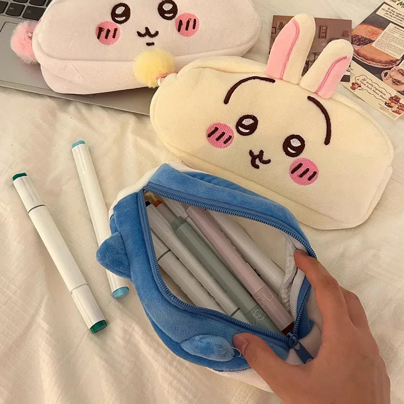 Cute animal storage bag Plush Pencil Case, Cute Anime Stationery Pouch, Large Capacity Soft Pen Bag for School Students Girls