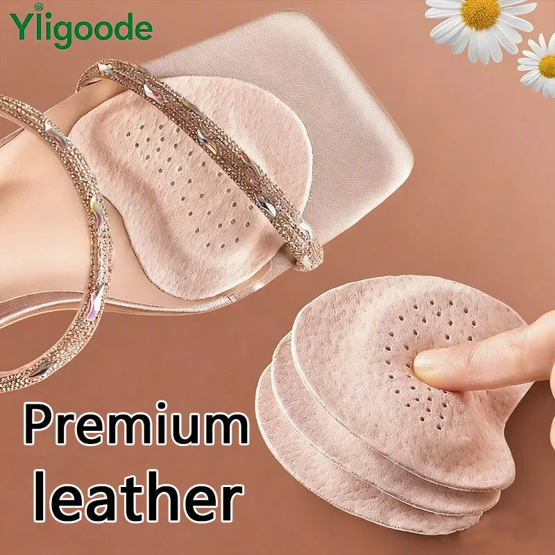 2 Pairs of Forefoot Pads Made of High-Quality Leather, Soft, Shock-Absorbing, Sweat-Absorbing, Breathable, Waterproof, Anti-Wear, Self-Adhesive Half-Size Pads Suitable for Sandals and High Heels, Shock-Absorbing Slim Design