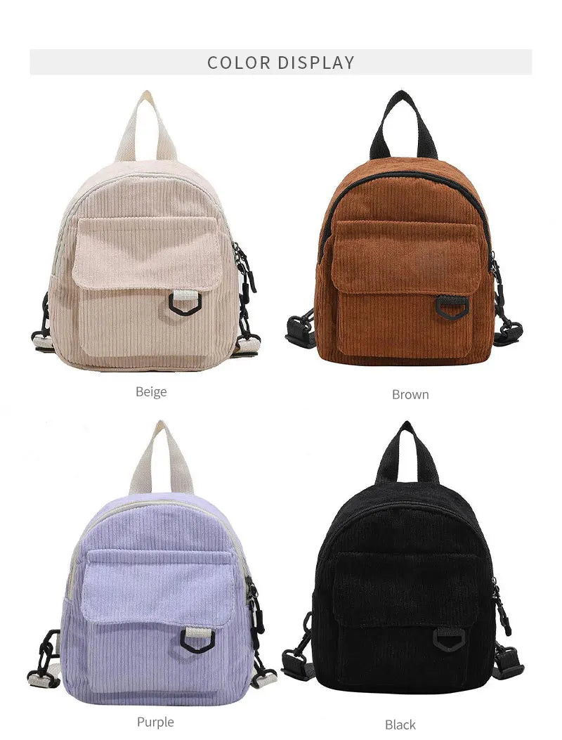 Womens Backpack Fashion Casual Corduroy Small Backpack Travel Stylish Backpack