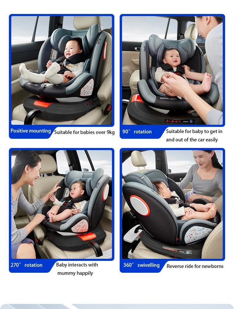 360 Swivel Toddler Car Seat with Retractable Support Anti-Tip Leg, ISOFIX Mount Safety System, Dual SIP Side Impact Module, Integrated Skeleton Shell, Forward and Rearward Facing Multi-Age Child Seat