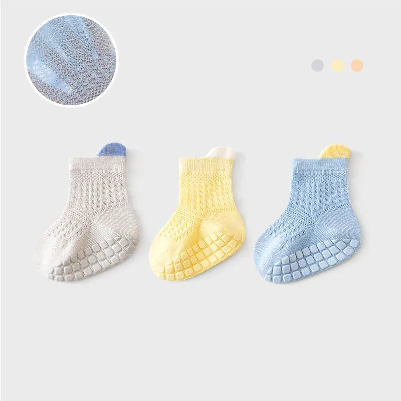 3 Pairs/lot RAISE 6 Colored Non-slip Baby Girl Socks Breathable Thin Infant Girl Cotton Socks Kids Mesh Socks Children's Sock Kit