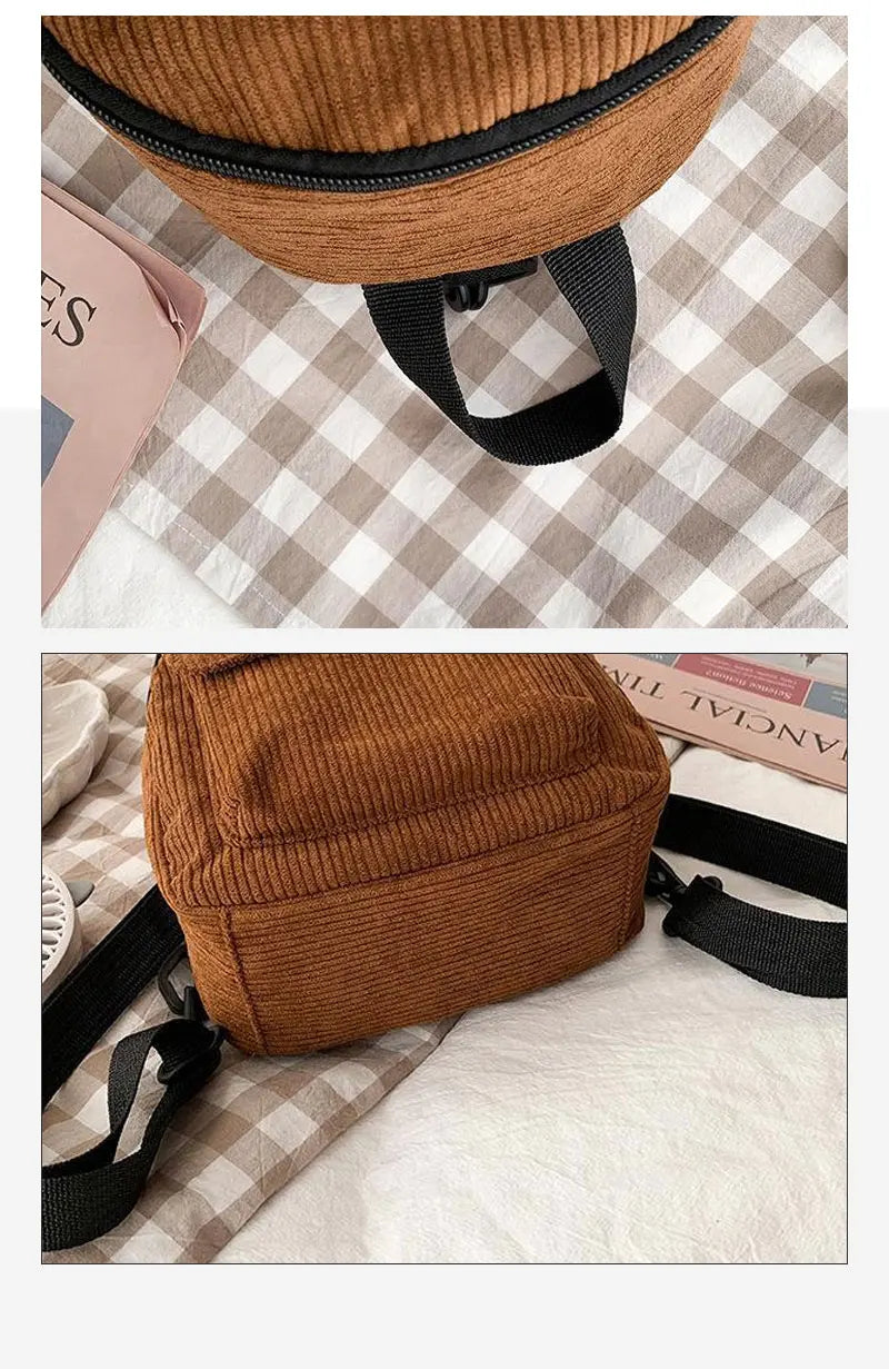 Womens Backpack Fashion Casual Corduroy Small Backpack Travel Stylish Backpack
