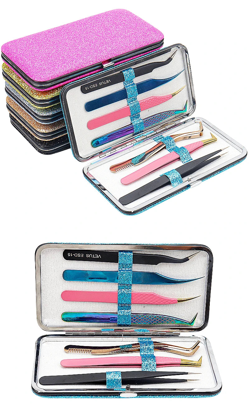 Eyelash Tweezers Storage Box Lash Lifting Eyebrow Clip Organizer Case Shiny Design Eyelashes Extension Tweezer Boxes Makeup Tool