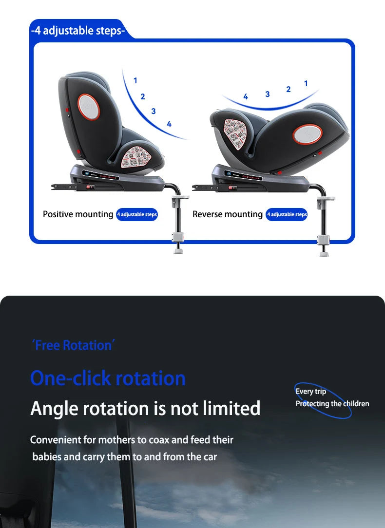 360 Swivel Toddler Car Seat with Retractable Support Anti-Tip Leg, ISOFIX Mount Safety System, Dual SIP Side Impact Module, Integrated Skeleton Shell, Forward and Rearward Facing Multi-Age Child Seat