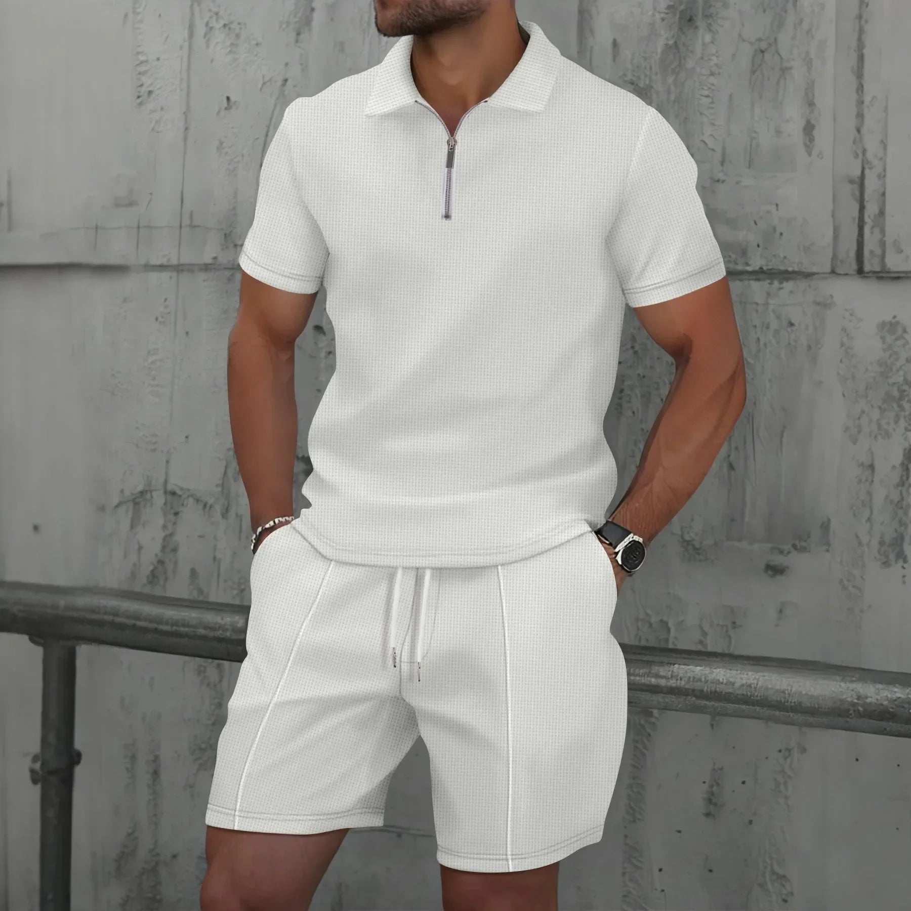 Summer Men's Sports Polo Suit Short Sleeve Stylish Zipper Polo Shirt And Shorts Set Men Casual Streetwear 2-Piece Leisure Sports Set
