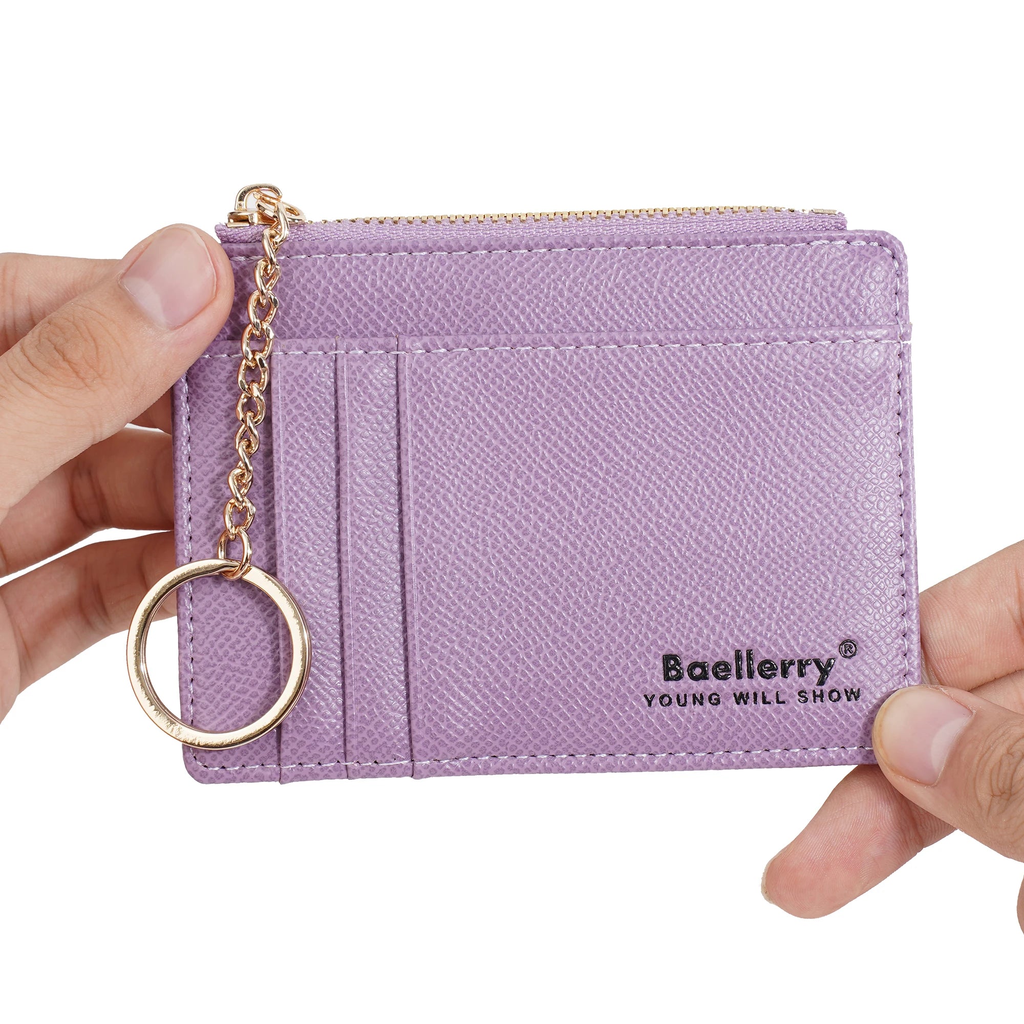 1Pcs/Baellerry Ultra-Thin Card Holder, Multiple Card Slots + Zippered Coin Pocket, with Keychain Lanyard, Portable Coin Purse