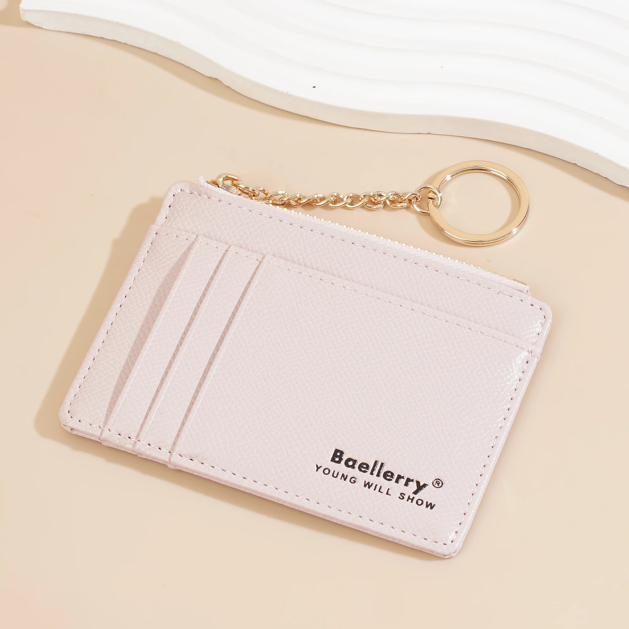 1Pcs/Baellerry Ultra-Thin Card Holder, Multiple Card Slots + Zippered Coin Pocket, with Keychain Lanyard, Portable Coin Purse
