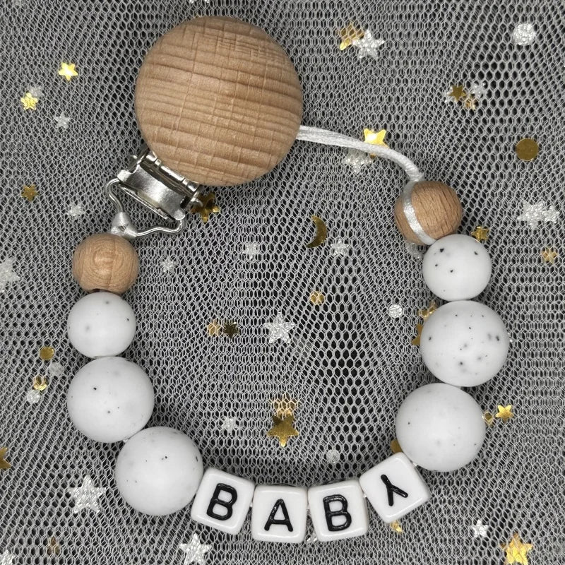 2026 Custom Name Baby Pacifier Clips Chain Silicone Beads Teether Toys Dummy Holder Russian English Name Pacifier Chain Newborn