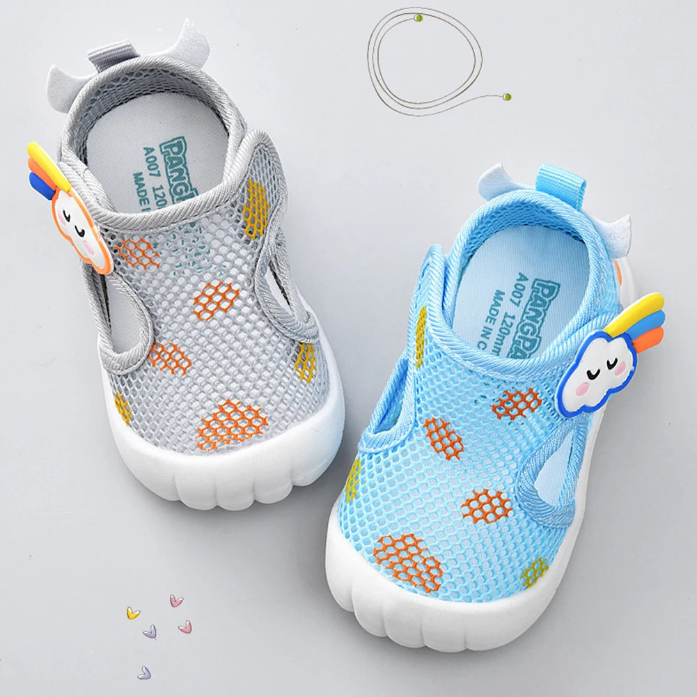 Cartoon Mesh Non-Slip Baby Breathable Shoes for Spring Summer High Elastic Comfy Shoes Kids Shoes For Learning Walking