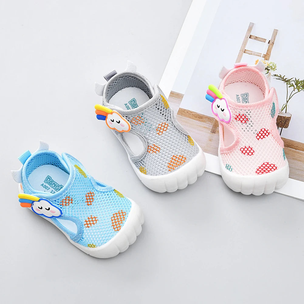 Cartoon Mesh Non-Slip Baby Breathable Shoes for Spring Summer High Elastic Comfy Shoes Kids Shoes For Learning Walking