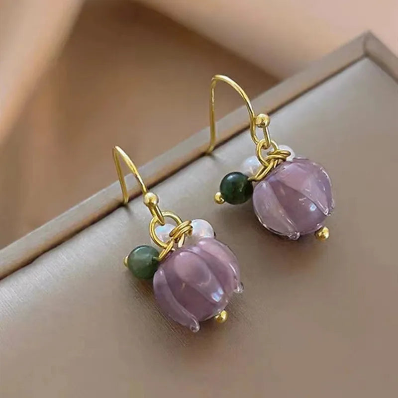 2025 New Sweet Temperament Small Fresh Bamboo White Lily Of The Valley Flower Earrings Elegant And Gentle Asymmetric  Earrings
