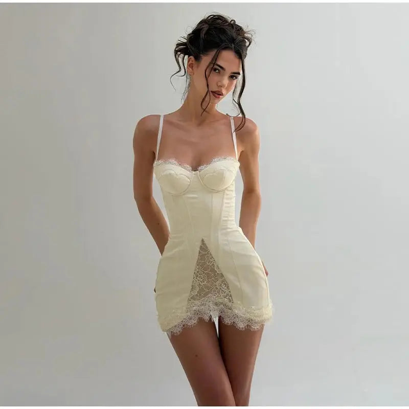 Sexy Lace Strap Casual Dress For Women V Neck Sleeveless Slim A-Line Mini Summer Dresses Lady New High Street Party Robe 2026
