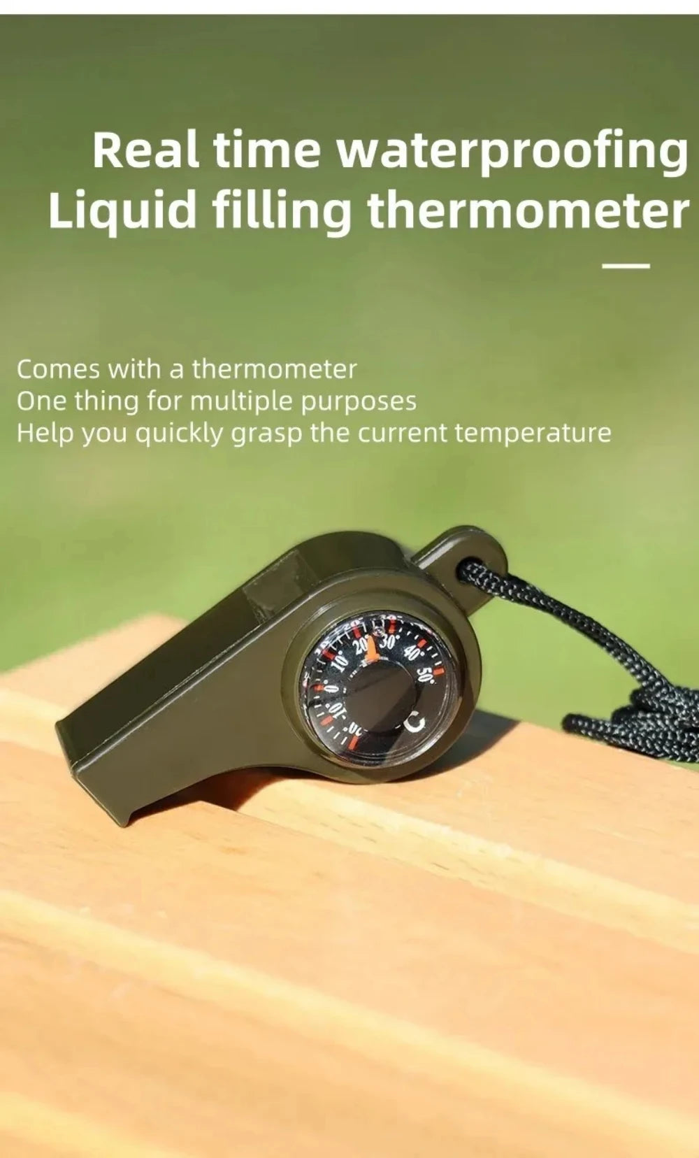 3-in-1 Outdoor Emergency Whistle with Compass and Thermometer, Convenient to Carry, Suitable for Camping and Hiking
