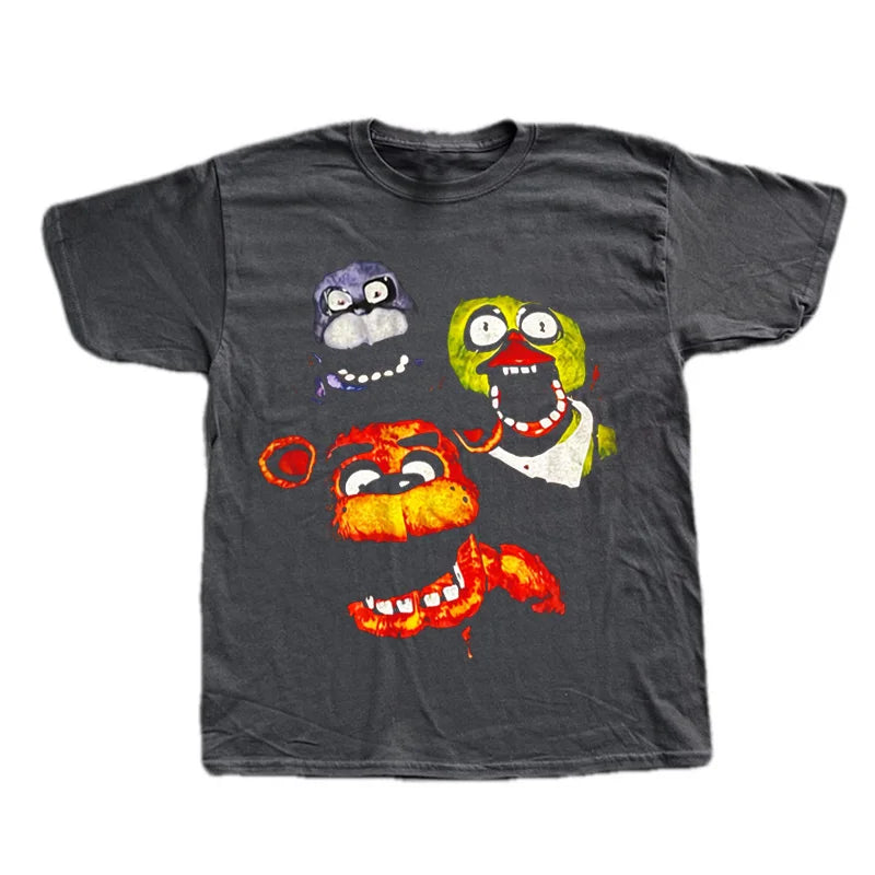 2000s High street Punk Solid T-shirt aesthetics Cotton Round Neck Washed Shirt Hip Hop Streetwear Cartoon pattern Retro Goth Tops