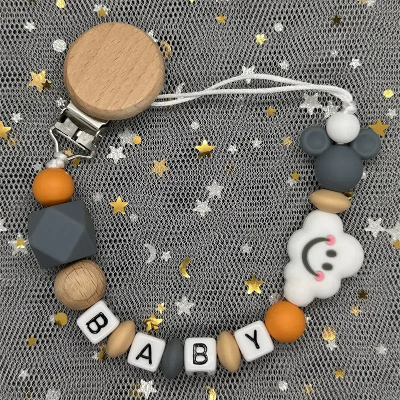 2026 Custom Name Baby Pacifier Clips Chain Silicone Beads Teether Toys Dummy Holder Russian English Name Pacifier Chain Newborn