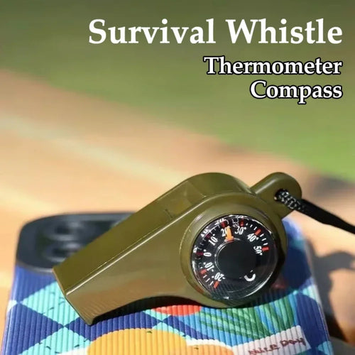3-in-1 Outdoor Emergency Whistle with Compass and Thermometer, Convenient to Carry, Suitable for Camping and Hiking