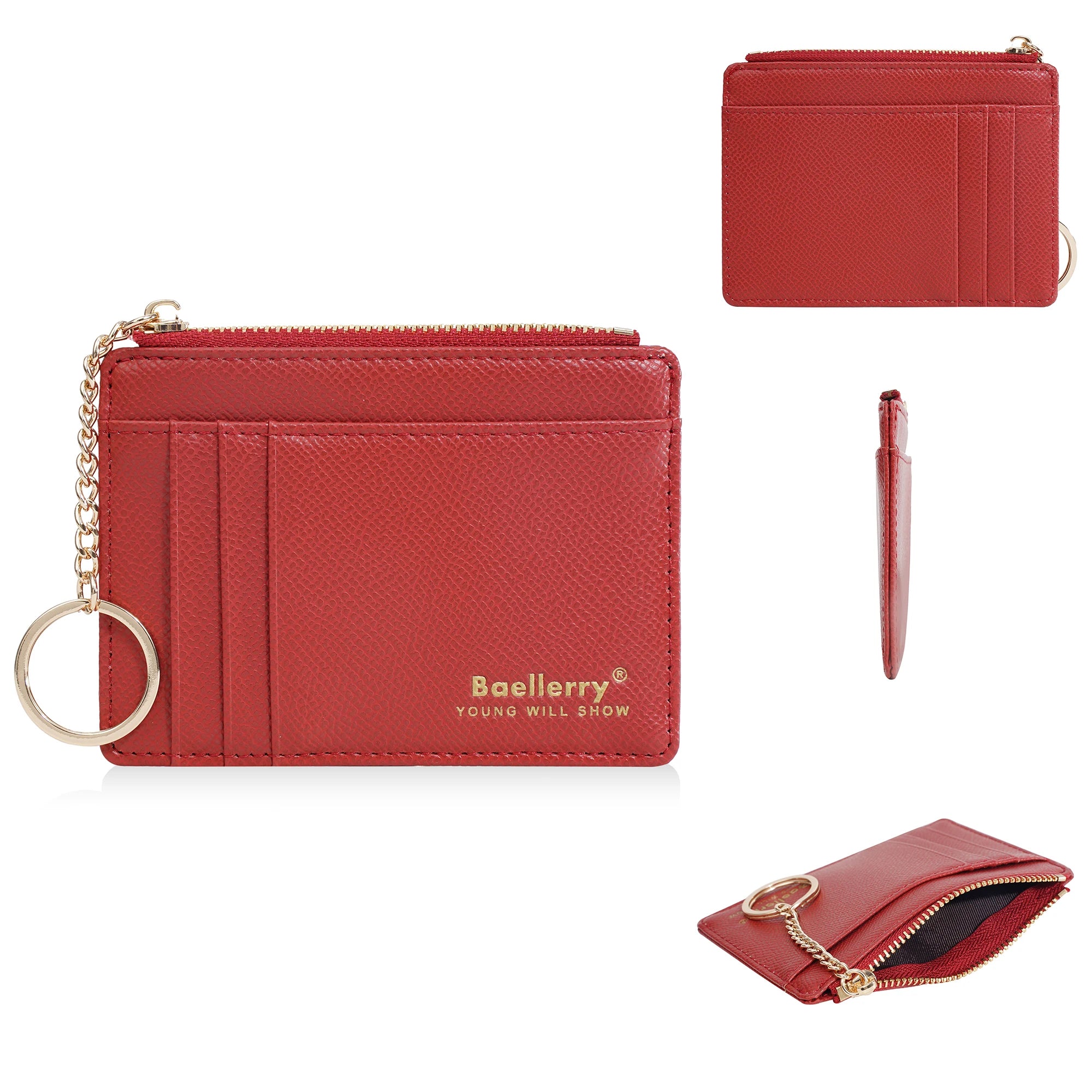 1Pcs/Baellerry Ultra-Thin Card Holder, Multiple Card Slots + Zippered Coin Pocket, with Keychain Lanyard, Portable Coin Purse