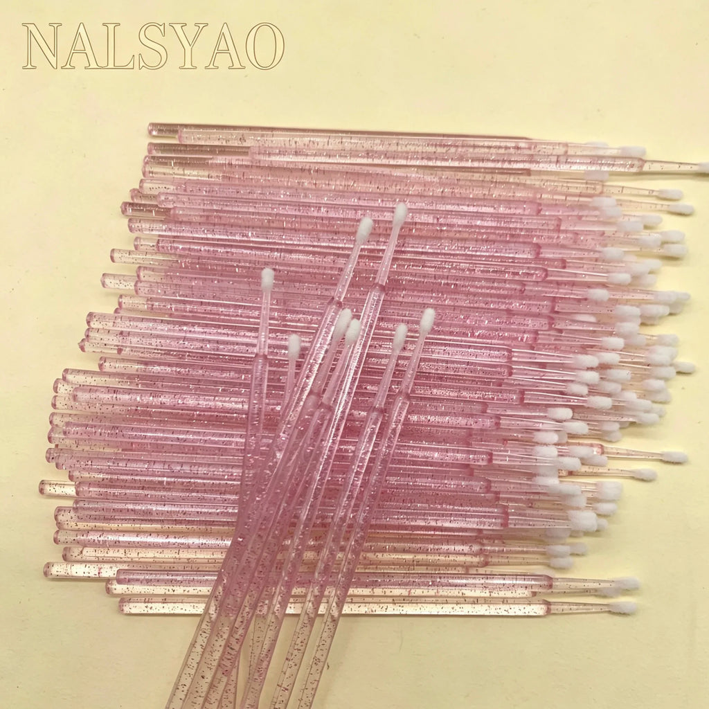 100/500Pcs Crystal Micro Applicator Brush for Eyelash Extension, Micro Cotton Swabs, Lips Mascara Wands, Pink Microbrush, Lash Lift