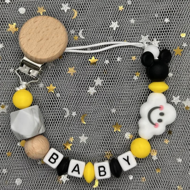 2026 Custom Name Baby Pacifier Clips Chain Silicone Beads Teether Toys Dummy Holder Russian English Name Pacifier Chain Newborn