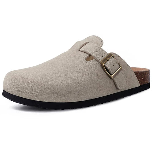 Crestar Women Genuine Suede Clogs Fashion Cow Leather Slippers New Color Soft Cork Footbed Mules Potato Shoes with Arch Support