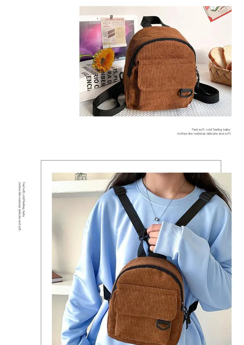 Womens Backpack Fashion Casual Corduroy Small Backpack Travel Stylish Backpack