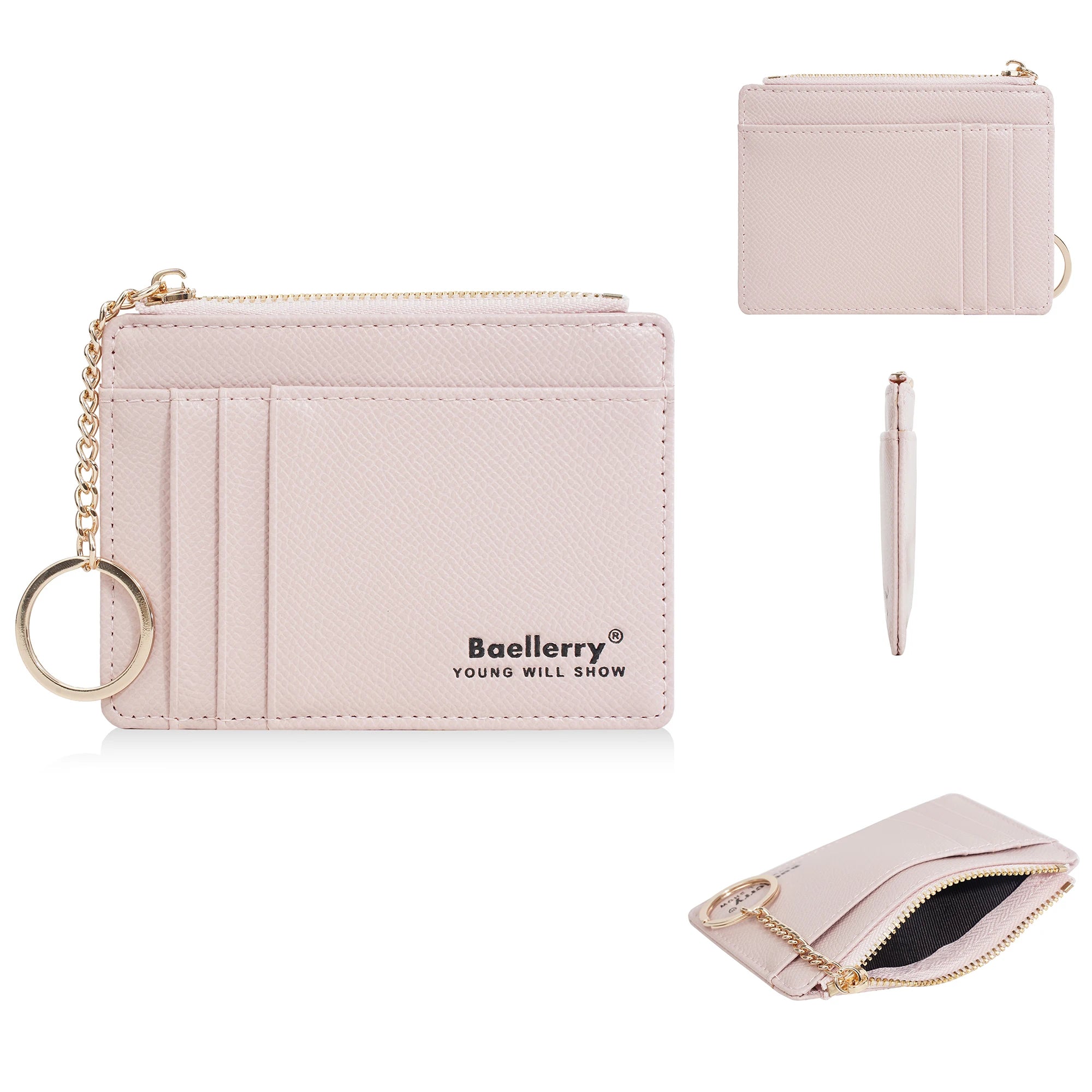 1Pcs/Baellerry Ultra-Thin Card Holder, Multiple Card Slots + Zippered Coin Pocket, with Keychain Lanyard, Portable Coin Purse