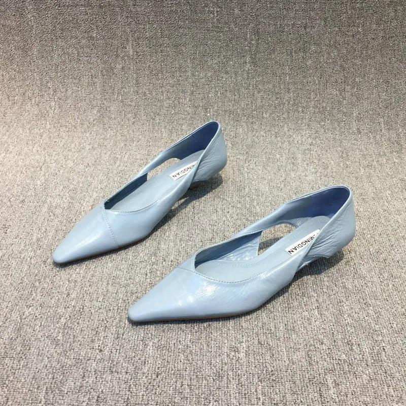Shoes for Women 2024 Comfortable Women's Summer Footwear Moccasins Blue Low Heel Elegant Pointed Toe High Quality Popular Young