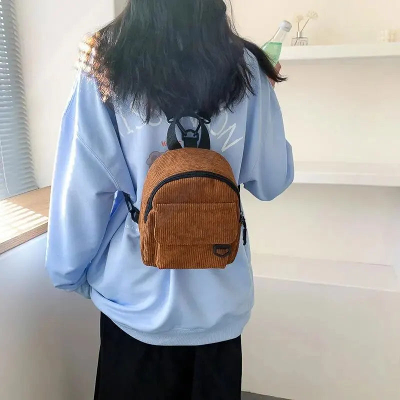 Womens Backpack Fashion Casual Corduroy Small Backpack Travel Stylish Backpack