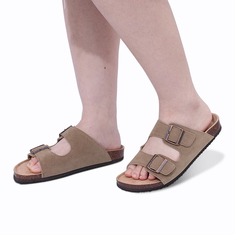 Shevalues Cork Sole Slippers For Women Men Classic Suede Summer Sandals With Arch Support Fashion Orthopedic Beach Cork Shoes