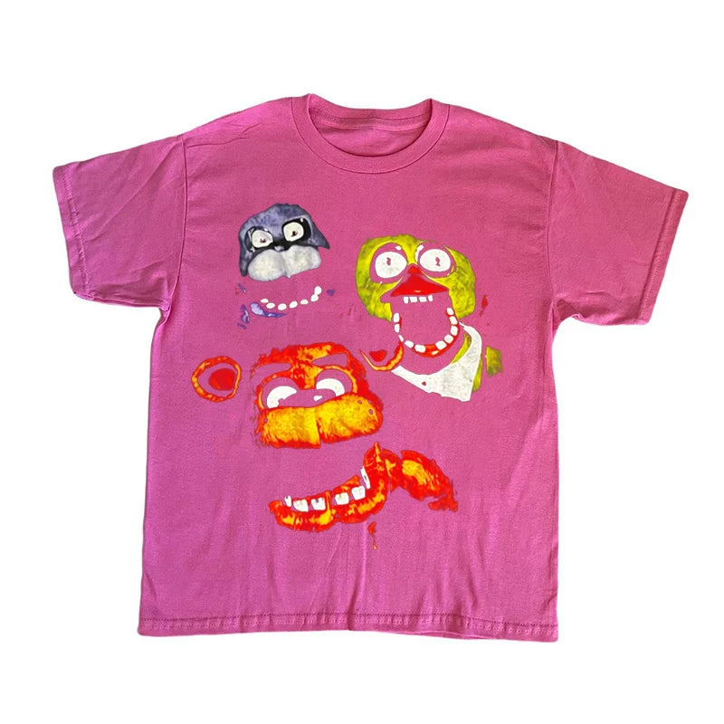 2000s High street Punk Solid T-shirt aesthetics Cotton Round Neck Washed Shirt Hip Hop Streetwear Cartoon pattern Retro Goth Tops