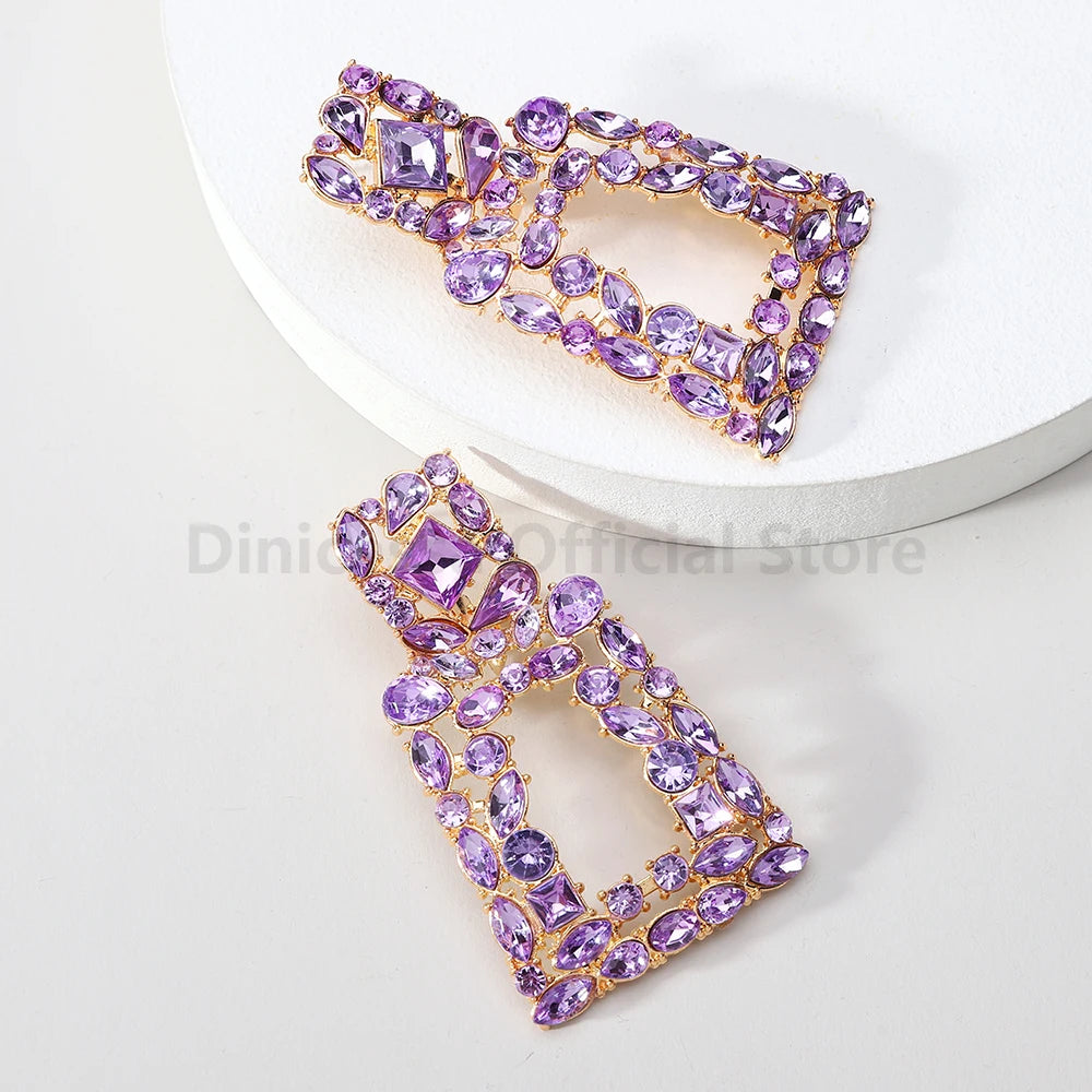 Bohemian Colorful Crystal Decor Large Dangle Earrings For Women Luxury Design Charm Holiday Unusual Pendant Jewelry Accessories