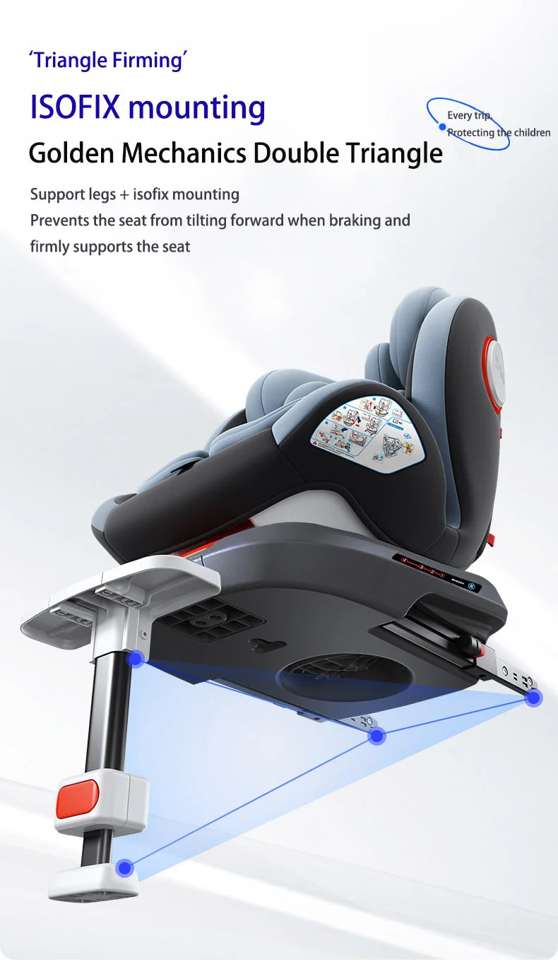 360 Swivel Toddler Car Seat with Retractable Support Anti-Tip Leg, ISOFIX Mount Safety System, Dual SIP Side Impact Module, Integrated Skeleton Shell, Forward and Rearward Facing Multi-Age Child Seat