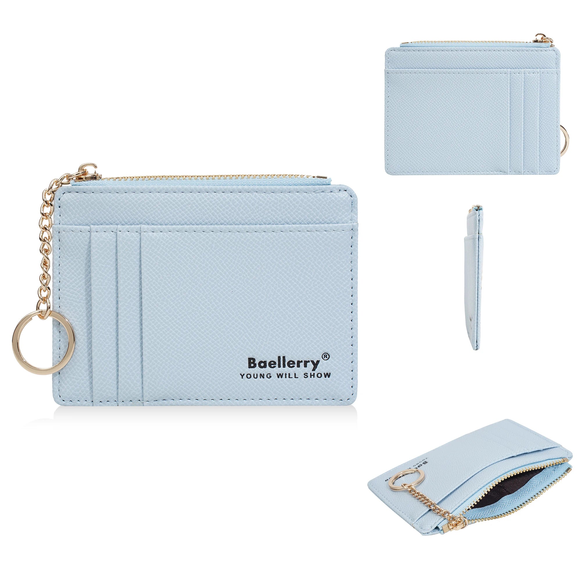 1Pcs/Baellerry Ultra-Thin Card Holder, Multiple Card Slots + Zippered Coin Pocket, with Keychain Lanyard, Portable Coin Purse