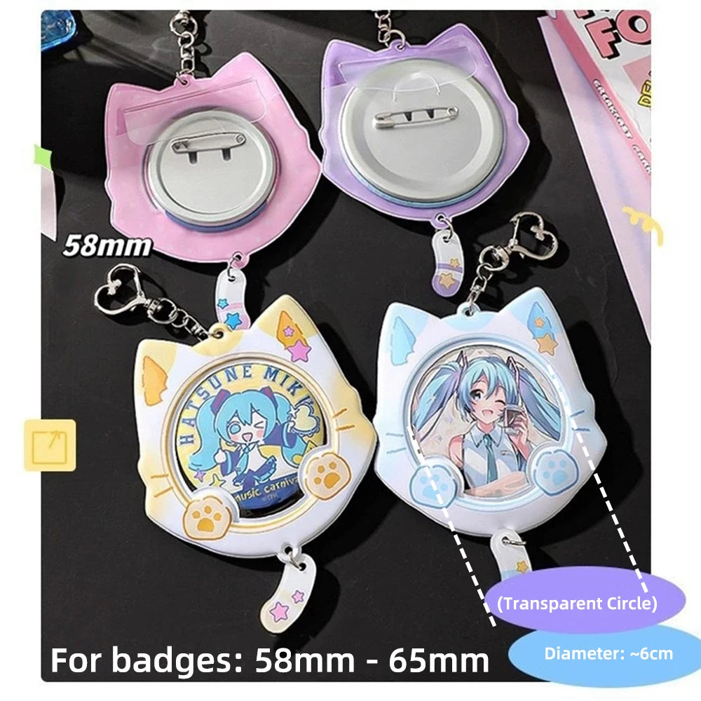 Kawaii Cat Ear Badge Protector Keychain For Women Charm Anime PVC Bag Display With Tail Collection Young Girls Jewelry Gift N927