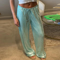 Loose Solid Color Sequin Pants Women's Cinched Waist Glitter Straight Baggy Long Pants Casual Street Chic Sparkle Women's Trousers