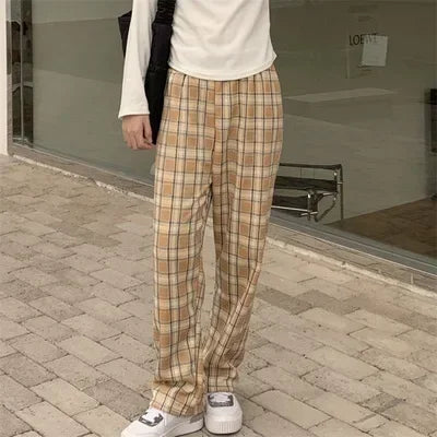 Fashion Warm Plush Pants Cashmere Thick Plaid Women's Winter Casual Loose Wide-legged Pants Korean Streetwear Students