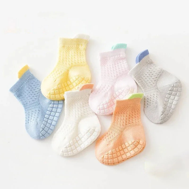3 Pairs/lot RAISE 6 Colored Non-slip Baby Girl Socks Breathable Thin Infant Girl Cotton Socks Kids Mesh Socks Children's Sock Kit