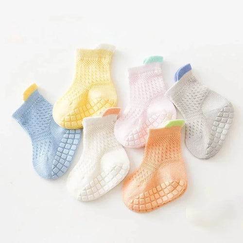 3 Pairs/lot RAISE 6 Colored Non-slip Baby Girl Socks Breathable Thin Infant Girl Cotton Socks Kids Mesh Socks Children's Sock Kit