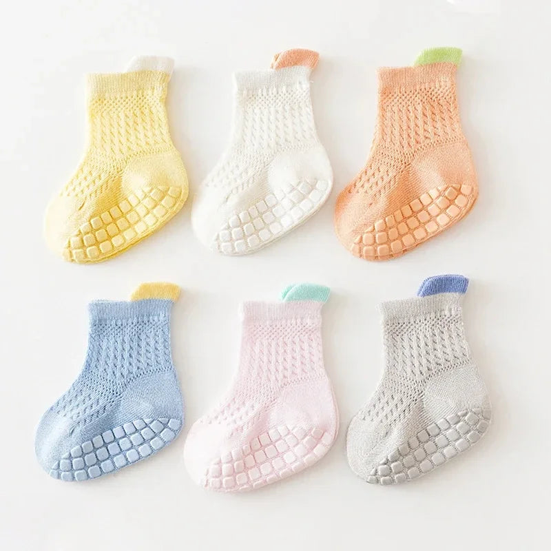 3 Pairs/lot RAISE 6 Colored Non-slip Baby Girl Socks Breathable Thin Infant Girl Cotton Socks Kids Mesh Socks Children's Sock Kit