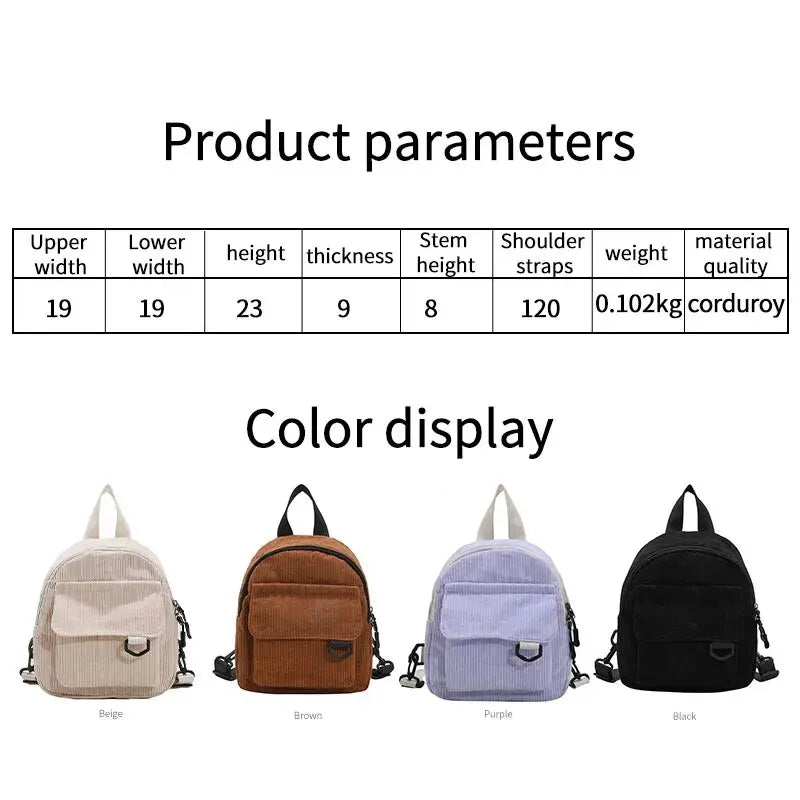 Womens Backpack Fashion Casual Corduroy Small Backpack Travel Stylish Backpack