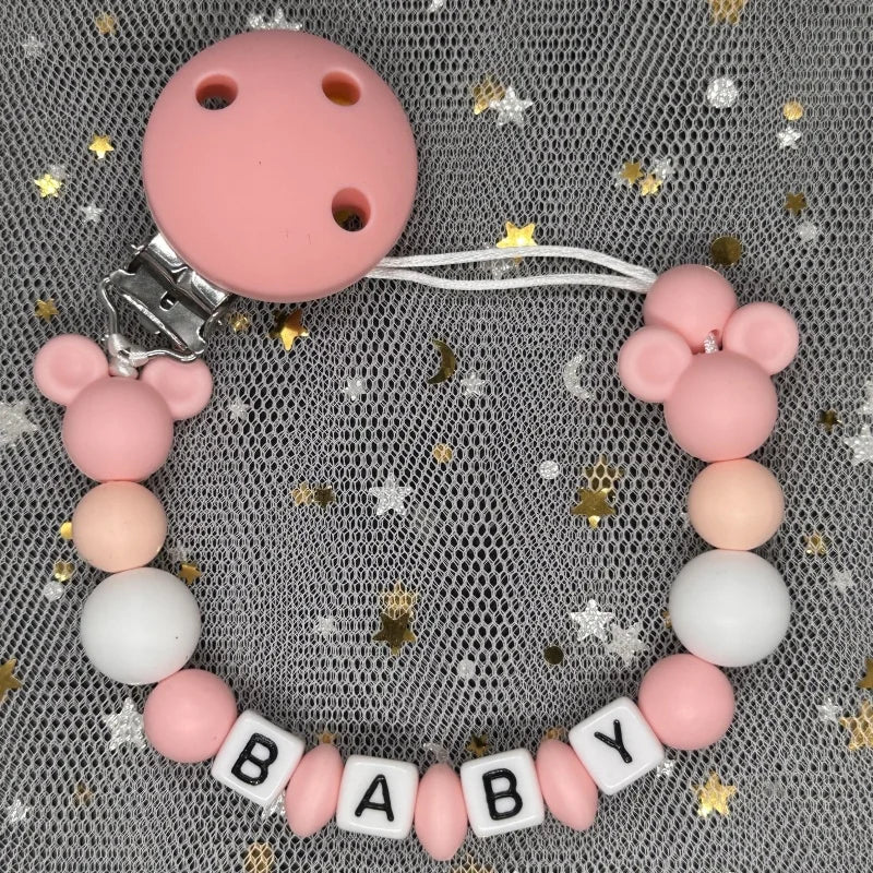2026 Custom Name Baby Pacifier Clips Chain Silicone Beads Teether Toys Dummy Holder Russian English Name Pacifier Chain Newborn