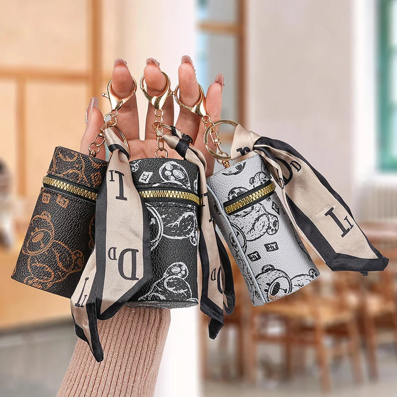 2025 new leather vintage flower coin purse keychain mini portable mouth red envelope storage wireless headphone protective case