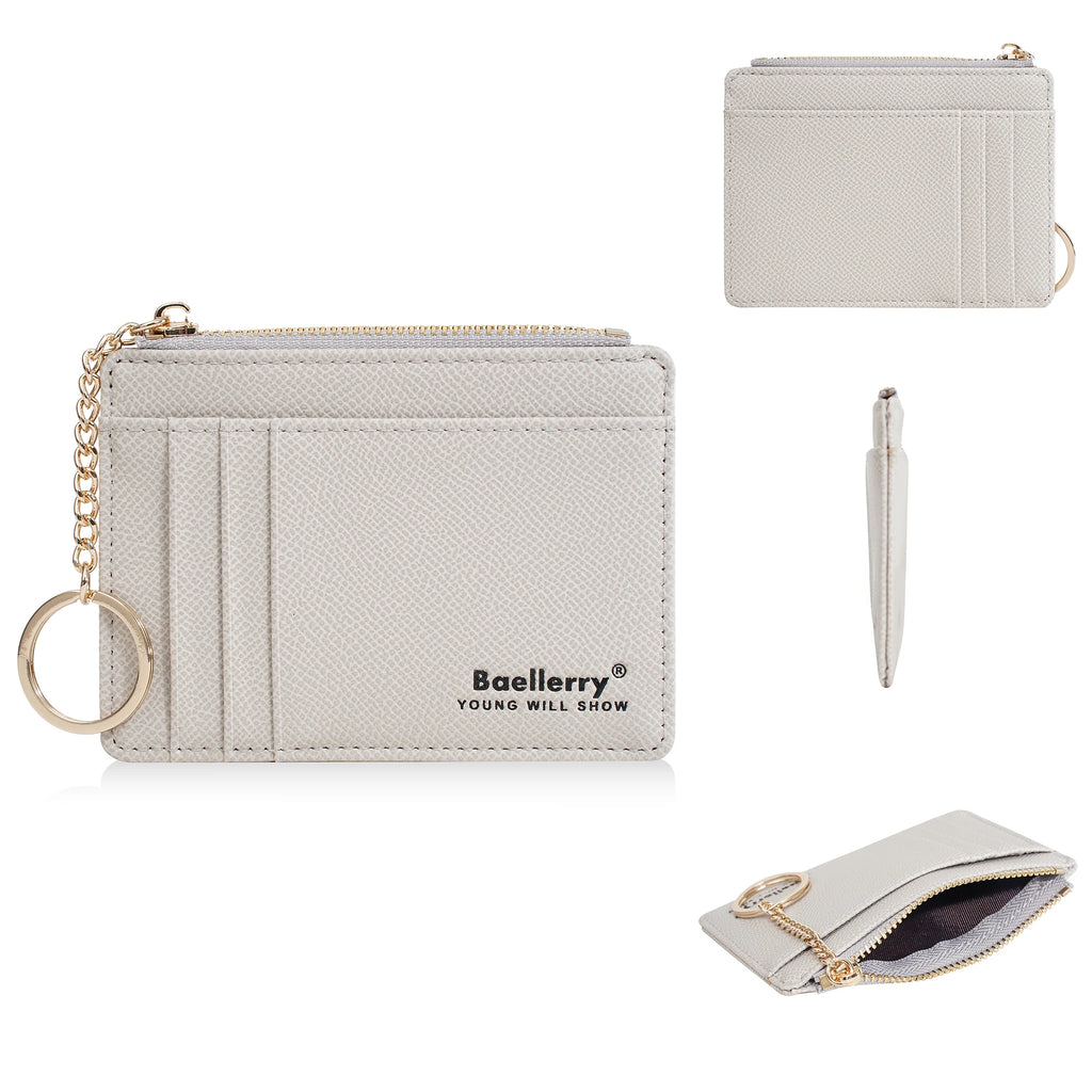 1Pcs/Baellerry Ultra-Thin Card Holder, Multiple Card Slots + Zippered Coin Pocket, with Keychain Lanyard, Portable Coin Purse