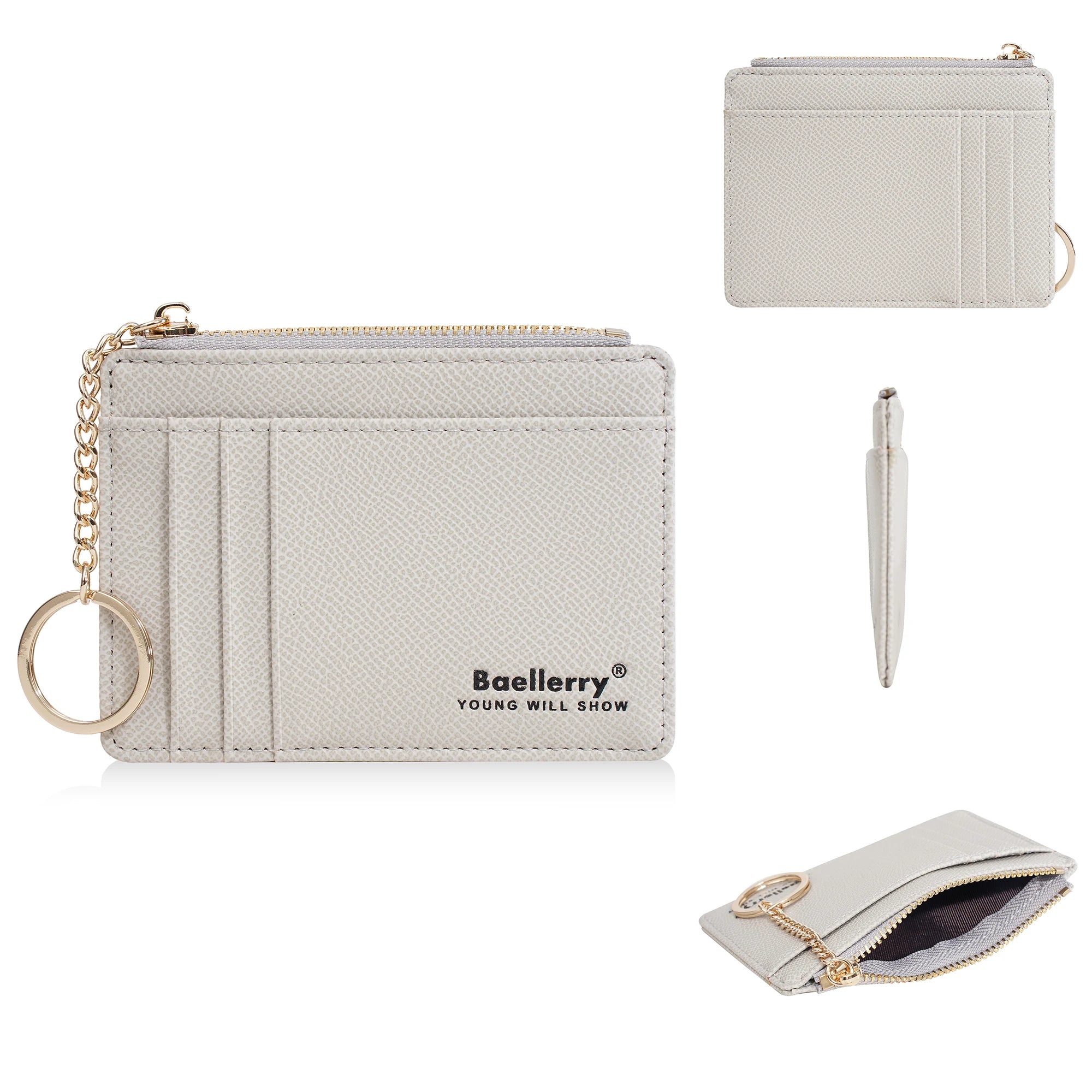 1Pcs/Baellerry Ultra-Thin Card Holder, Multiple Card Slots + Zippered Coin Pocket, with Keychain Lanyard, Portable Coin Purse