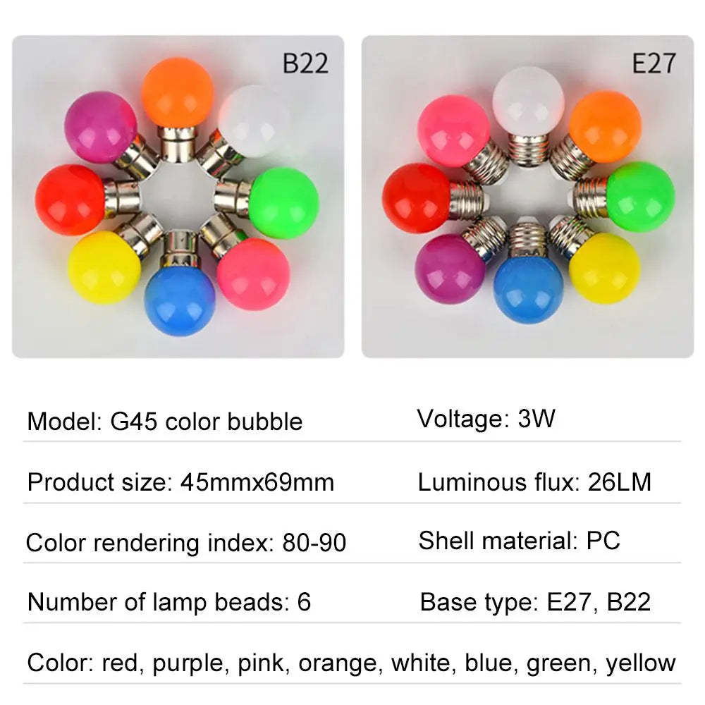 3W Led Bulb Lamp E27 B22 Colorful Led Light Lamparas Flashlight G45 Globe Bulbs Home Decor